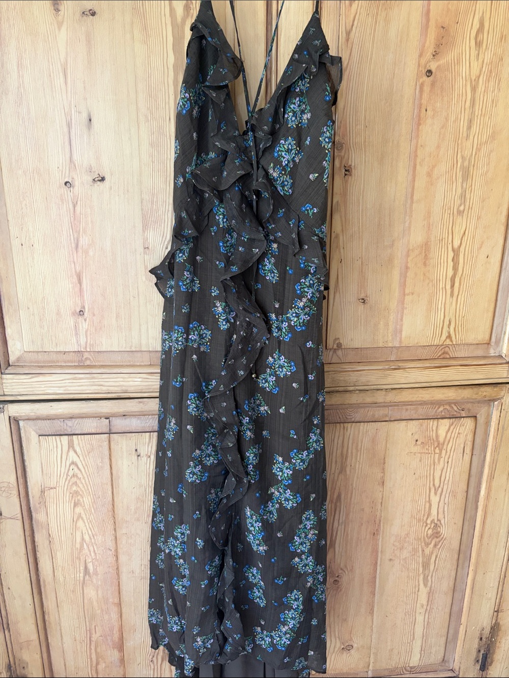Steve Madden Black Maxi Dress with Blue Floral Accents